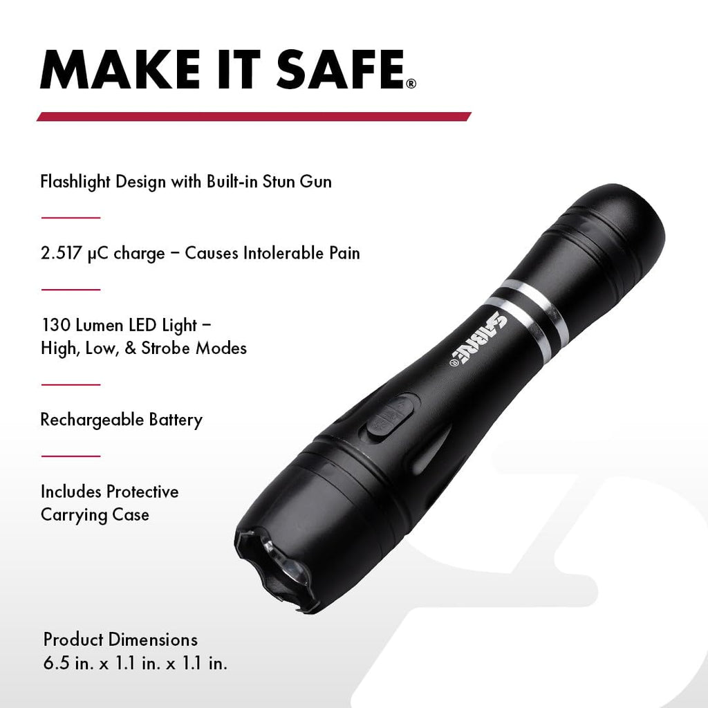 SABRE 2-in-1 Tactical Stun Gun with LED Flashlight, Self Defense Stun Gun with 2.517 µC Charge Produces Intolerable Pain, 130 Lumen LED Light, Safety Switch, Belt Holster, Rechargeable Battery