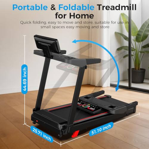 ApexionGear Black Foldable Incline Treadmill with Heart Rate Monitor & LED Display