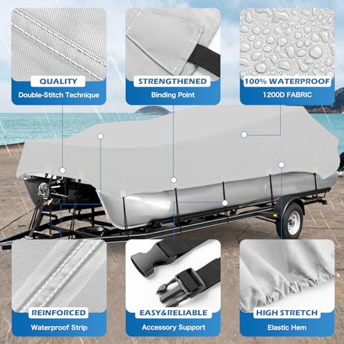 Solim 22-24FT Pontoon Boat Cover Waterproof UV Resistant Heavy Duty 1200D Gray