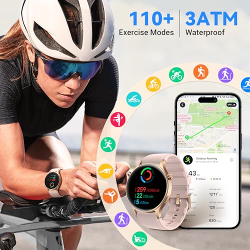 Rose Gold Fitpolo Smart Watch for Women 1.32” AMOLED Fitness Tracker