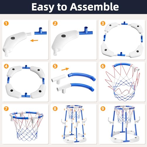 Floating Pool Basketball Hoop Set with 4 Balls & Pump - Blue
