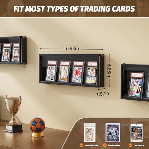 Emfogo 1-Layer 6 Pack Wall Mount Wooden Baseball Card Display Cases with Clear View