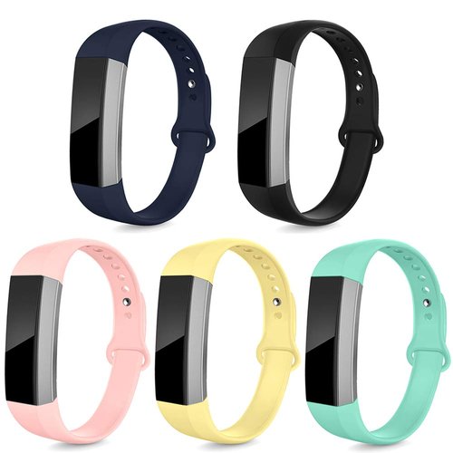 NAHAI Bands Compatible with Fitbit Alta HR/Alta, 5 Pack Soft Silicone Sport Strap Wristbands for Women & Men, Small, Black/Pink/Teal/Yellow/Blue
