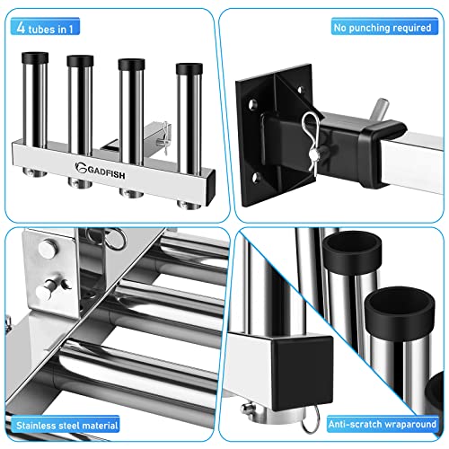 Stainless Steel Hitch Fishing Rod Holder for 2-Inch Receivers, Adjustable Mount with Quick Release Pin