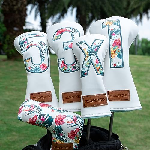 BAIRBRE White Leather Golf Club Headcover Set for Driver, Fairway & Hybrid - 4PCS