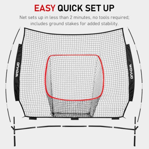 WOVUO Black 6x6 ft Baseball & Softball Hitting & Pitching Net with Strike Zone & Tee