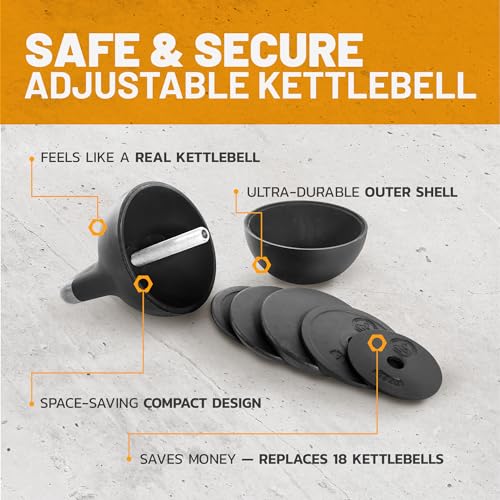 Adjustable Kettlebell Set 18-20.5kg with Steel Shell & 35mm Handle - Home Gym Equipment - Variation of 20.5kg