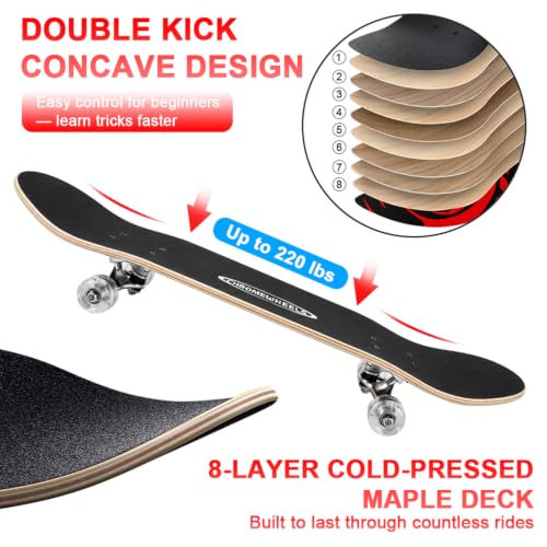ChromeWheels 31Inch Double Kick Skateboard Cruiser Longboard – Red (8 Layer Maple) for Beginners