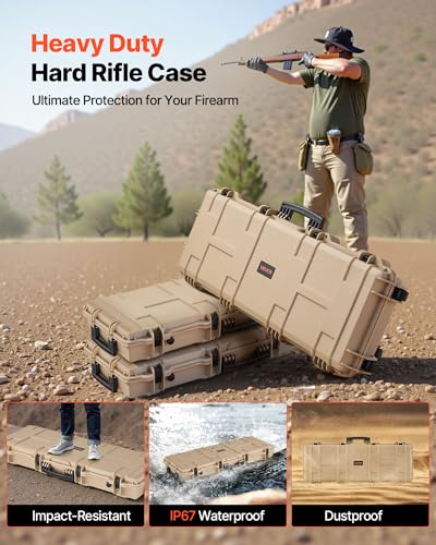 VEVOR 42 Inch Khaki Waterproof Hard Rifle Case with Wheels & 4 Layers Foam