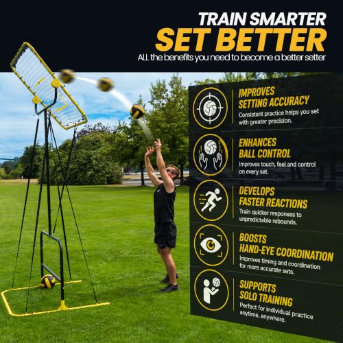 Black & Yellow Volleyball Setter Trainer, Adjustable 6-11 ft Net for Solo Practice