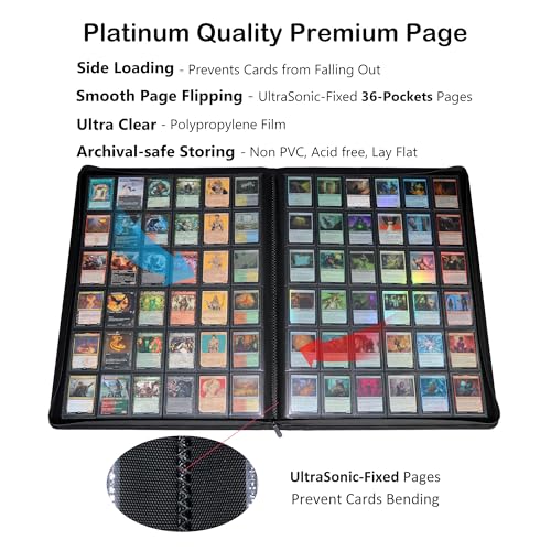 Purple 36-Pocket Ringless Trading Card Binder for 2304 Cards – Large Capacity, Side-Loading Pages, Zipper Closure