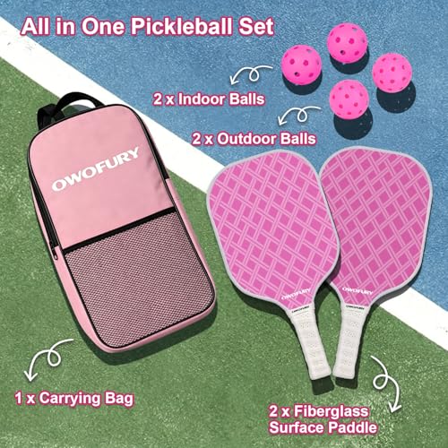 Pickleball Paddles Set of 2 Lightweight Pink Control - Honeycomb Core, Net Variation