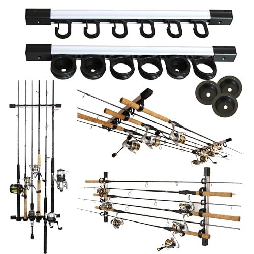 6-Rod Wall Mount Fishing Pole Holder for Garage Organization