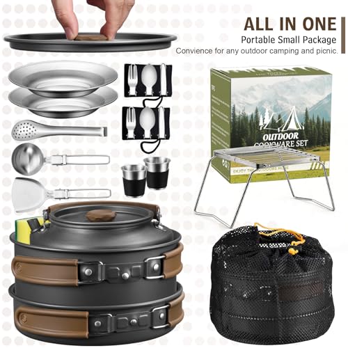 18-Piece Camping Cookware Set with Utensils - Portable Outdoor Cooking Kit