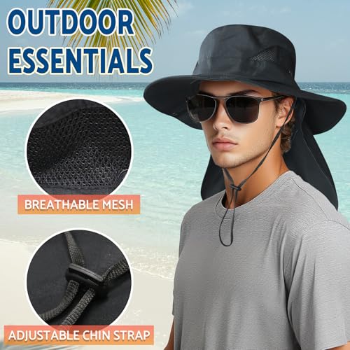 Sun Fishing Hat with Neck Flap UV Protection for Men Women - Lightweight & Foldable