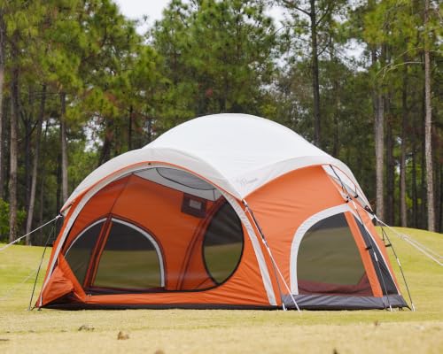Vidalido 3-4 Person Camping Tent with Mesh Screen - White Orange