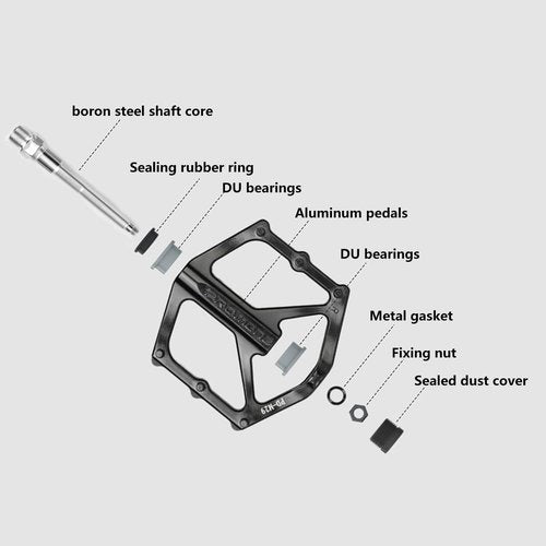 Mountain Bike Pedals, Large Size Aluminum Alloy Body with Boron Steel Spindle, Equipped with DU Bearings, Ideal for Road Mountain BMX MTB Bike