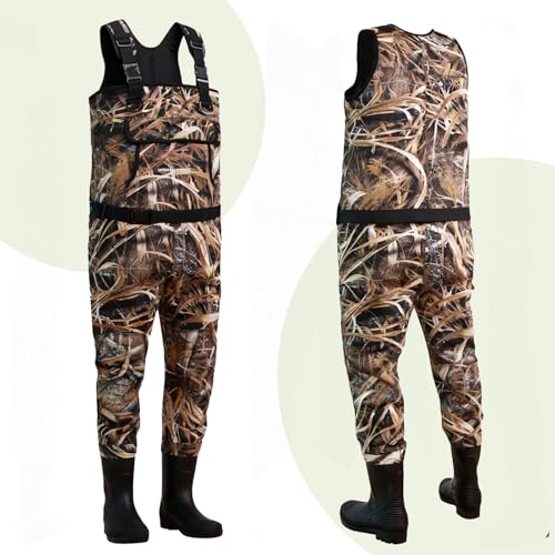 RIVERWANDPROT Neoprene Fishing Waders for Men, Chest Waders, Green, Size 11