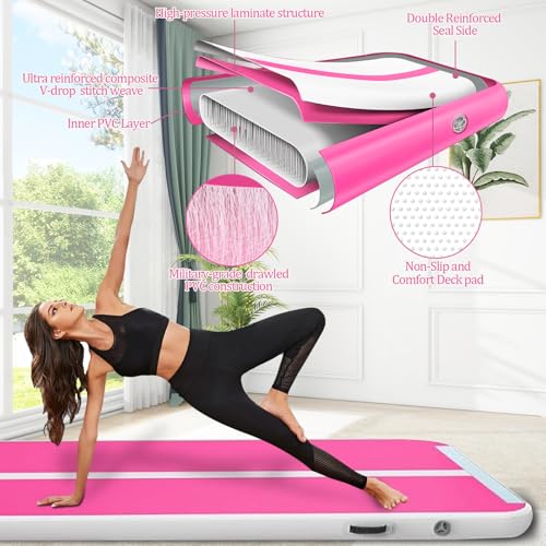 CZGBRO 10ft x 3.3ft x 4in Pink Air Gymnastics Tumble Track with Electric Pump
