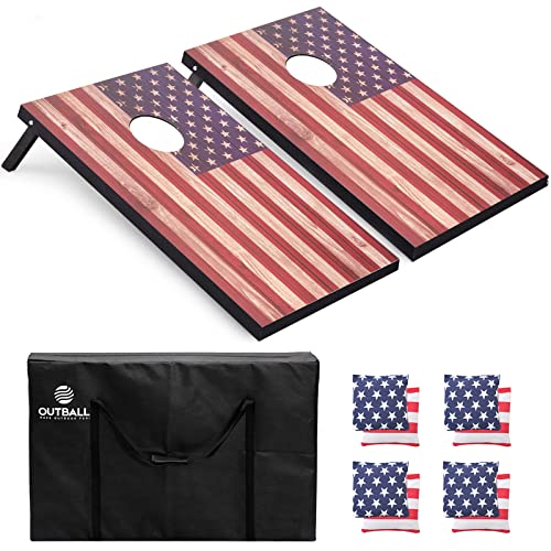 OUTBALL Classic Flag Cornhole Set 3’x2’ Regulation Size with Carrying Bag & Bean Bags