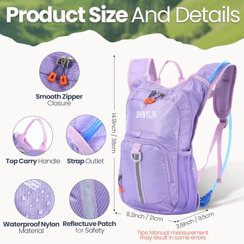 Kids Hydration Backpack Set with 1.5L Water Bladder - Lightweight, Insulated, Pink/Purple/Cyan