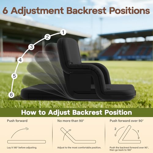 Extra Wide 25-Inch Stadium Seat with Back Support & Carry Straps – Black