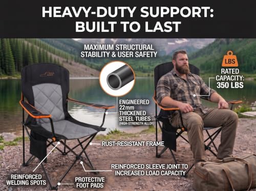 Fair Wind Black 2-Pack Padded Oversized Camping Chairs with Lumbar Support