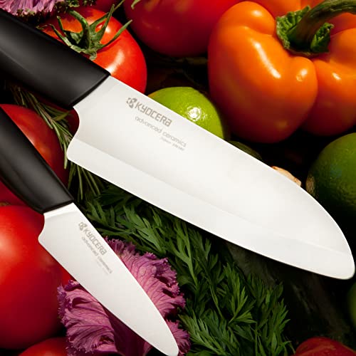 Kyocera Revolution 2-Piece Ceramic Knife Set – 5.5" and 3" Kitchen Knives, White/Black