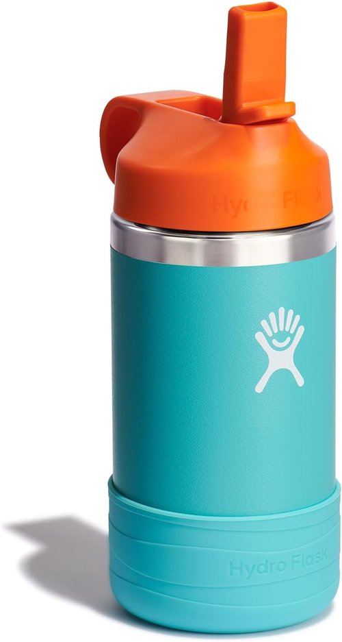 Hydro Flask Kids Water Bottle - Insulated Stainless Steel with Straw Cap - 12 Oz in Seaspray Blue