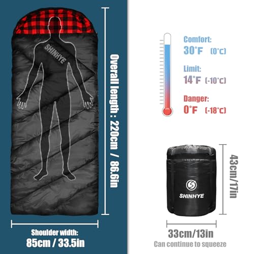 XXL 0 Degree Cotton Flannel Sleeping Bag for Adults - 4 Season Cold Weather Camping, Black-Right-New