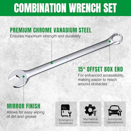 SK Combination Wrench Set Metric 6-32mm, 22-Piece, Premium CR-V Steel