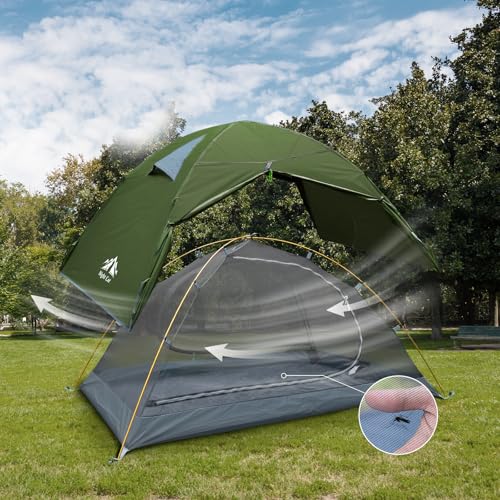 Night Cat 2-Person Waterproof Backpacking Tent with Aluminum Poles - Green, Army Green Variant