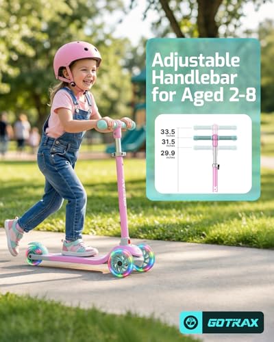 Kids Kick Scooter with LED Wheels for Boys & Girls, Pink, 3 Wheels, Light Pink