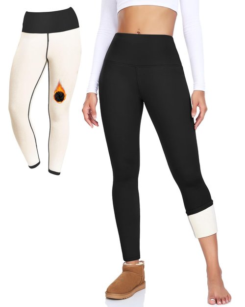 Fleece Lined Leggings Women Black - Thermal Pants High Waist Tummy Control, Squat Proof Thick Warm Yoga Tights