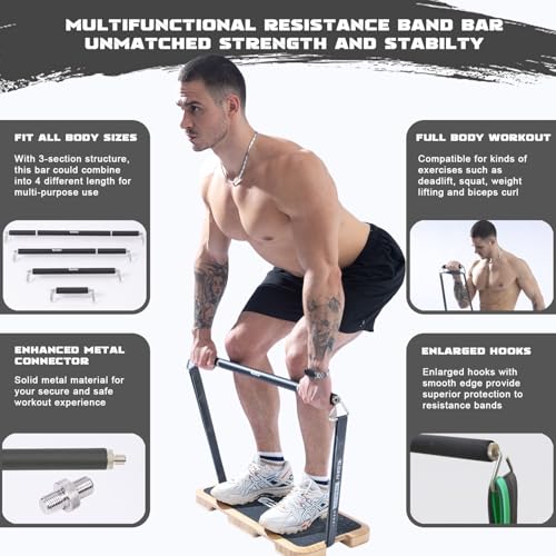 Adjustable Resistance Band Bar Set with 5 Resistance Bands - Heavy Duty Workout, Core & Strength Training