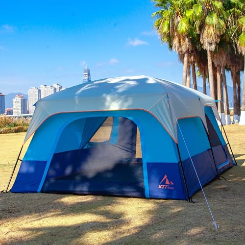Family Camping Tent 14 Person with 3 Rooms & Doors - Dark Blue