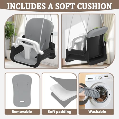 Black Toddler Swing with Soft Cushion - Foldable Indoor & Outdoor Baby Swing