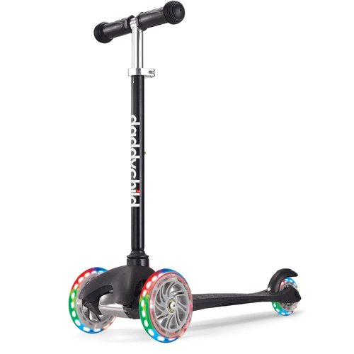 3-Wheel Kick Scooter for Kids Ages 3-8 Lean-to-Steer Toddler Scooter with Extra Wide Light Up Wheels, 4 Adjustable Heights, Foldable Scooters for Boys & Girls, Max Weight 110lbs (Black)