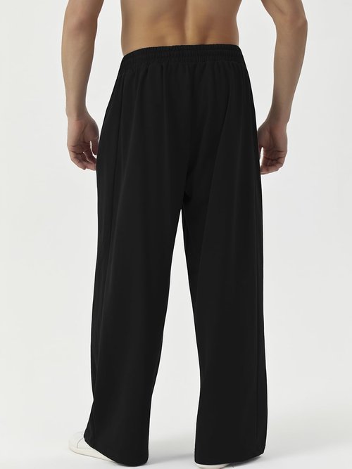 ATOFY Men's Baggy Fleece Sweatpants Wide Leg Elastic Waist Athletic Joggers Loose Lounge Pants with Pockets Black