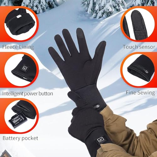 Rechargeable Heated Glove Liners for Men & Women - Black, Medium-Large