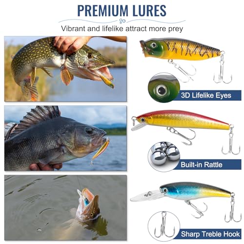 92Pcs Complete Fishing Tackle Kit with Lures, Hooks, Weights & Tackle Box