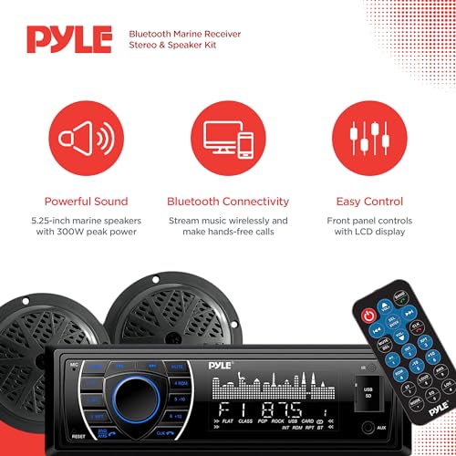 Marine Headunit Receiver with Waterproof Speakers Bluetooth AM FM MP3 SD USB