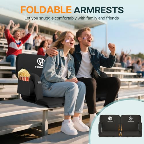HOPERAN Black 21-Inch Heated Stadium Seat with Back Support & Dual Control
