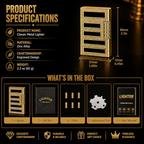 VelTora Gold Refillable Butane Lighter Soft Flame Metal Design Angled Flame