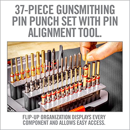 Gunsmith Punch Set with Roll Pin, Flat Tip, Brass & Auxiliary Tools - 37 Pieces