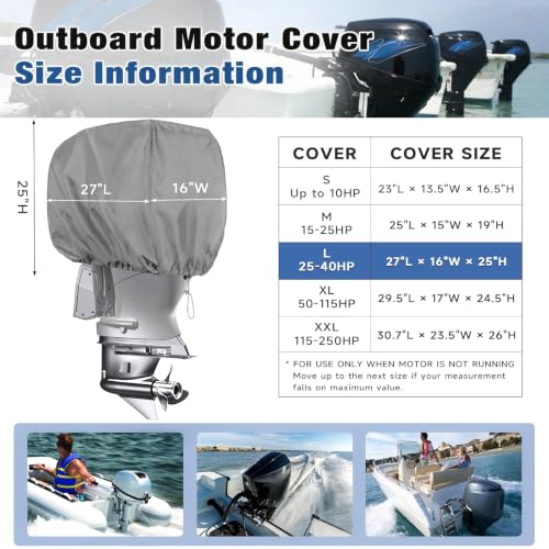 Waterproof Outboard Motor Cover 25-40 HP, Large Size - UV & Cold Resistant