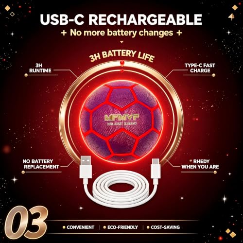 Light Up Soccer Ball 5 Size Rechargeable LED Glow in the Dark Ball for Night Play