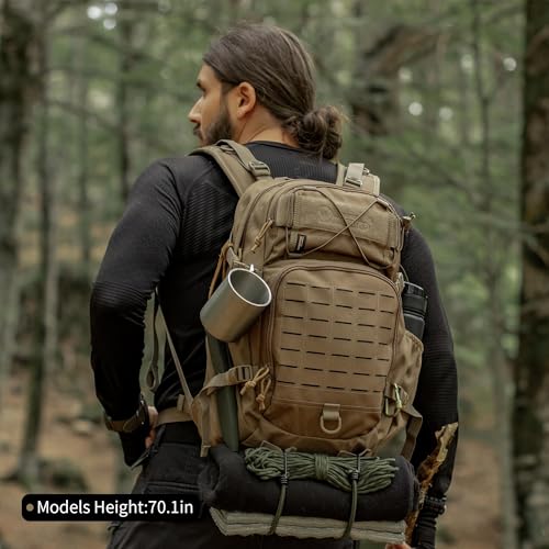 Small Military Tactical Backpack Khaki Cordura 25L with Hydration System & Molle