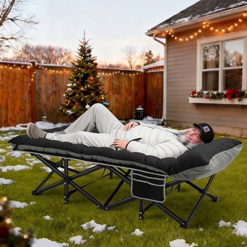 Black 32-Inch Extra Wide Camping Cot with Mattress - Heavy Duty Adult Sleeping Bed