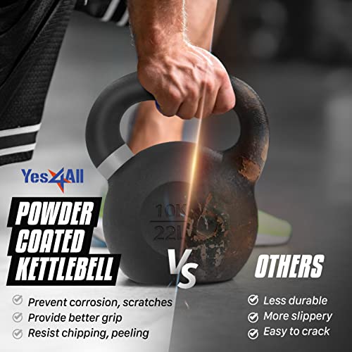 Yes4All Powder Coated Kettlebell - White, 9-88 lb Cast Iron Fitness Weights